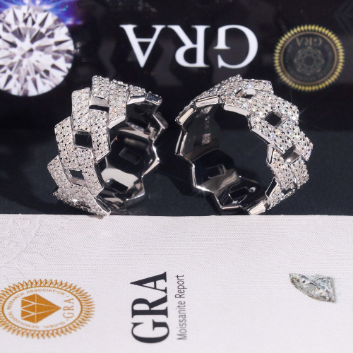 Moissanite Iced Out Cuban Link Ring, 925 Sterling Silver