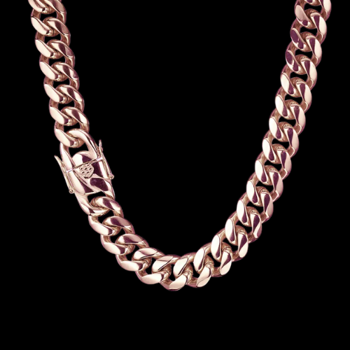 Rose Gold Cuban Link Necklace & Bracelet 14mm