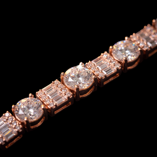 VVS Moissanite Tennis Chain 5MM, 925 Sterling Silver, Iced Baguette