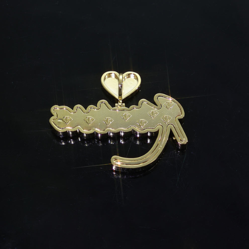 Custom Cursive Name Pendant with Iced Heart, Gold Plated