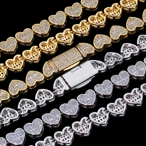 Heart Link Baguette Tennis Bracelet
