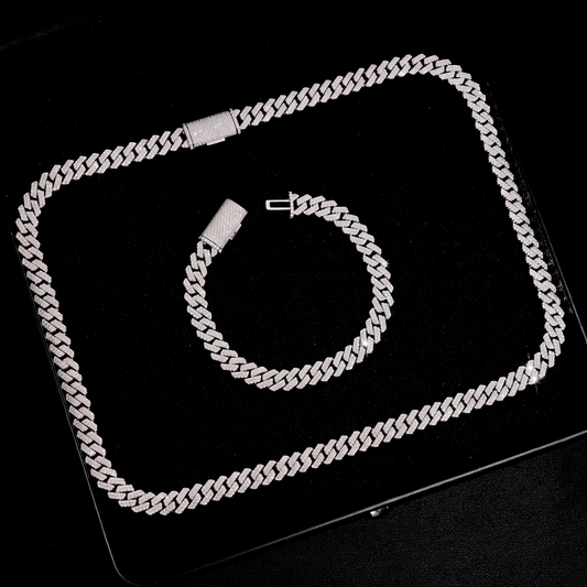 Moissanite Cuban link chain and bracelet set in black display box