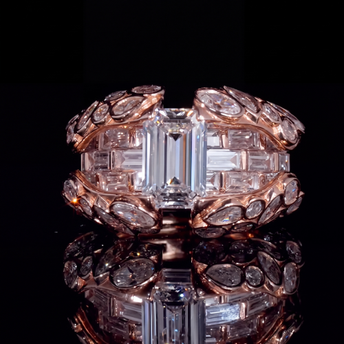 IVY CROWN Emerald Cut Moissanite Ring, Iced Out 925 Silver Statement Ring That Passes a Diamond Tester, Rose Gold, Gold or Silver