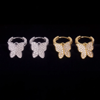 Iced Out Butterfly Hoop Earrings, 925 Silver, Passes a Diamond Tester