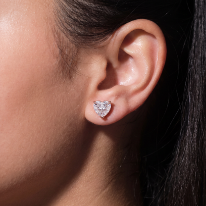 VVS1 Moissanite Heart Stud Earrings, 925 Silver, Passes a Diamond Tester