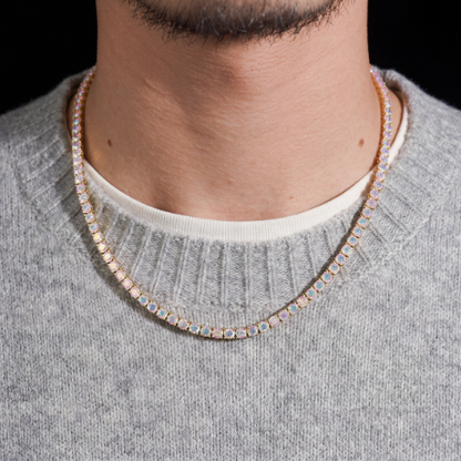 Rainbow Moissanite Diamond Gold Plated Tennis Necklace