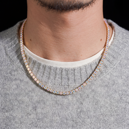 Rainbow Moissanite Diamond Gold Plated Tennis Necklace