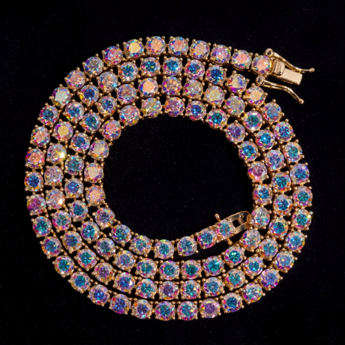 Rainbow Moissanite Diamond Gold Plated Tennis Necklace
