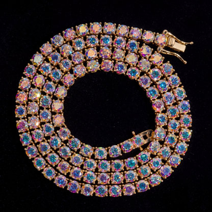 Rainbow Moissanite Diamond Gold Plated Tennis Necklace