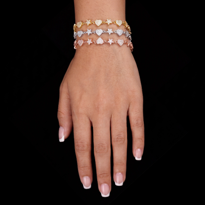 Iced Out Heart & Star Link Bracelet | 925 Sterling Moissanite