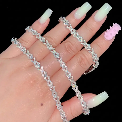 Moissanite XO Link Bracelet 6mm, 925 Silver, GRA Certified