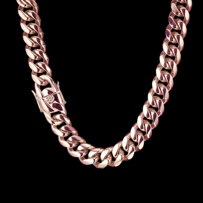 Rose Gold Cuban Link Necklace & Bracelet 14mm