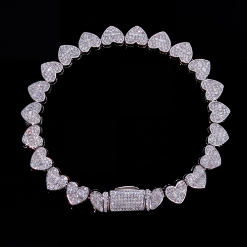 Heart Link Baguette Tennis Bracelet