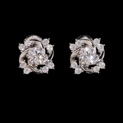 Blossom Moissanite Cluster Stud Earrings, 925 Silver, Gold or Rose Gold