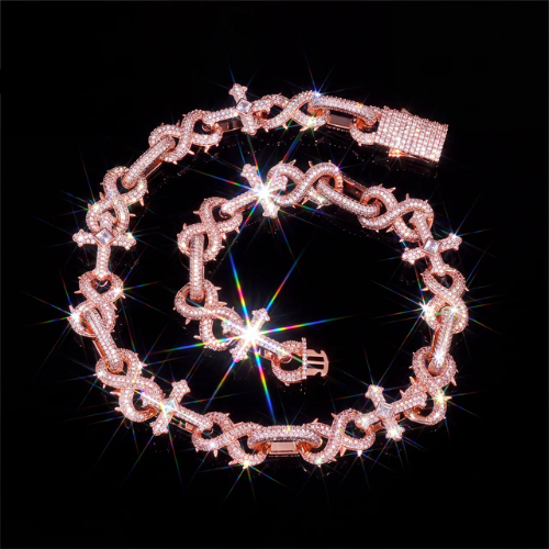 Iced Out Cross Infinity Link Chain, 18K Rose Gold Plated