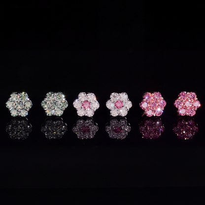 Iced Out BLOOM Colored Moissanite Flower Cluster Studs - 925 Silver Screw Back