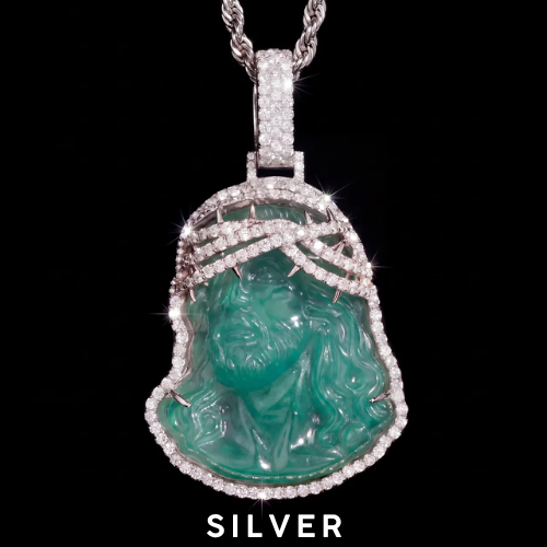 Iced Out Green Jade Jesus Piece Pendant 925 Sterling Silver