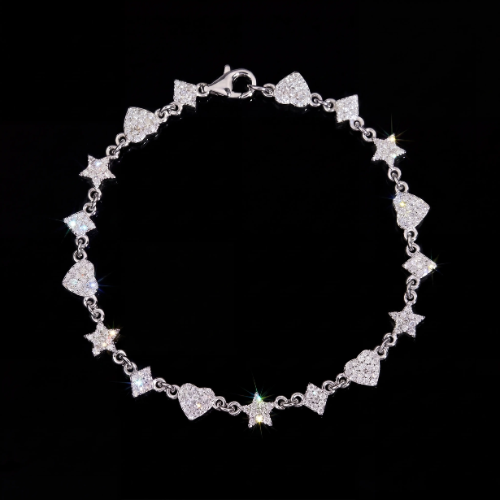 Iced Out Heart & Star Link Bracelet | 925 Sterling Moissanite