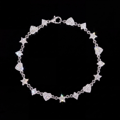 Iced Out Heart & Star Link Bracelet | 925 Sterling Moissanite
