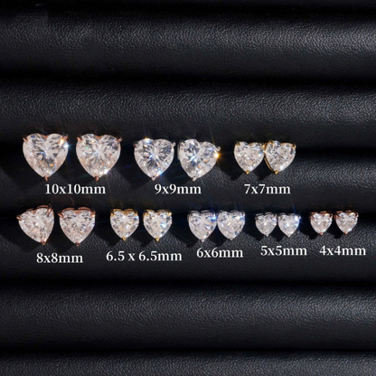 VVS1 Moissanite Heart Stud Earrings, 925 Silver, Passes a Diamond Tester