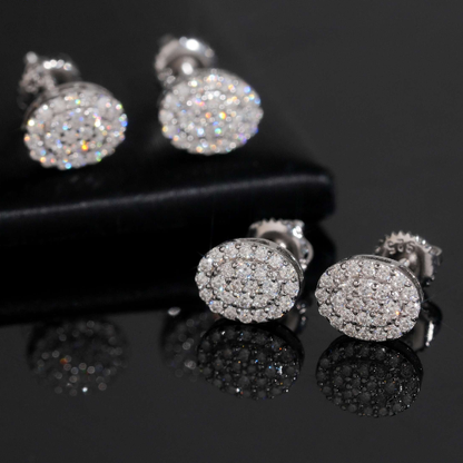 Oval Melee Moissanite Cluster Stud Earrings, 925 Silver Screw Back