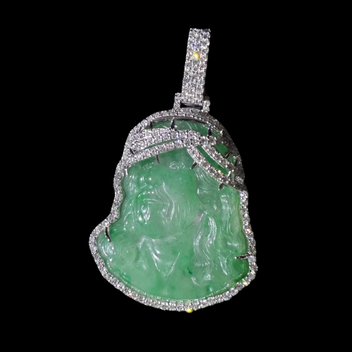 Iced Out Green Jade Jesus Piece Pendant 925 Sterling Silver