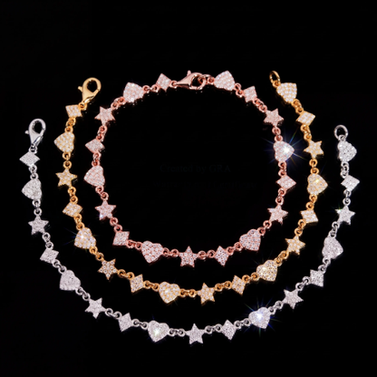 Iced Out Heart & Star Link Bracelet | 925 Sterling Moissanite
