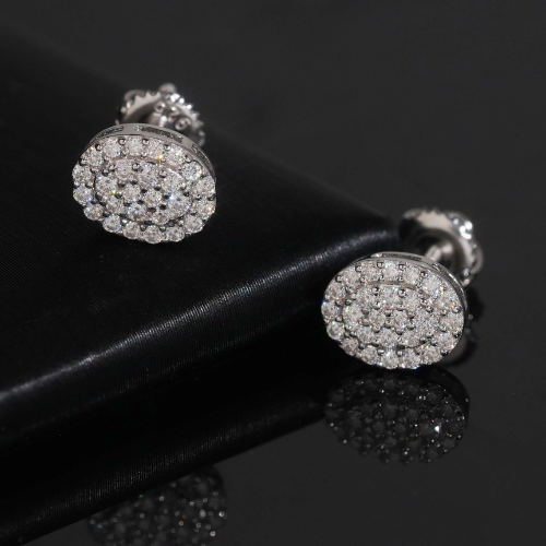 Oval Melee Moissanite Cluster Stud Earrings, 925 Silver Screw Back