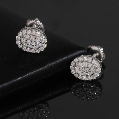 Oval Melee Moissanite Cluster Stud Earrings, 925 Silver Screw Back