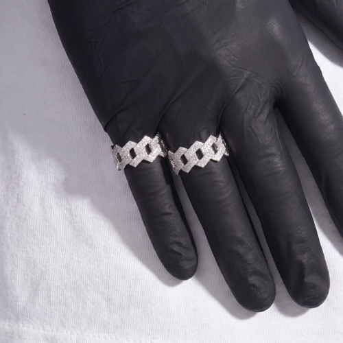 Moissanite Iced Out Cuban Link Ring, 925 Sterling Silver