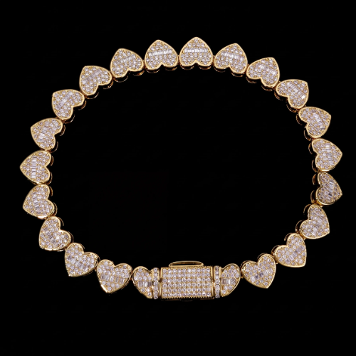 Heart Link Baguette Tennis Bracelet