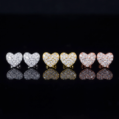Iced Out Heart Cluster Stud Earrings | 10mm 925 Sterling Silver