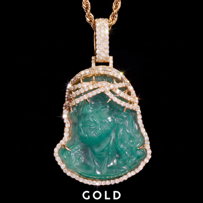 Iced Out Green Jade Jesus Piece Pendant 925 Sterling Silver