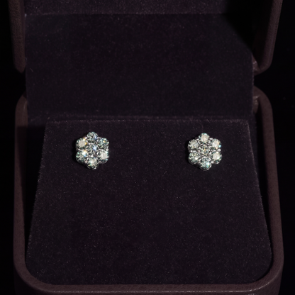 Iced Out BLOOM Colored Moissanite Flower Cluster Studs - 925 Silver Screw Back
