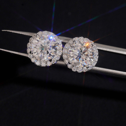 Moissanite Halo Stud Earrings 925 Sterling Silver, Pass Diamond Tester