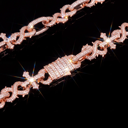 Iced Out Cross Infinity Link Chain, 18K Rose Gold Plated