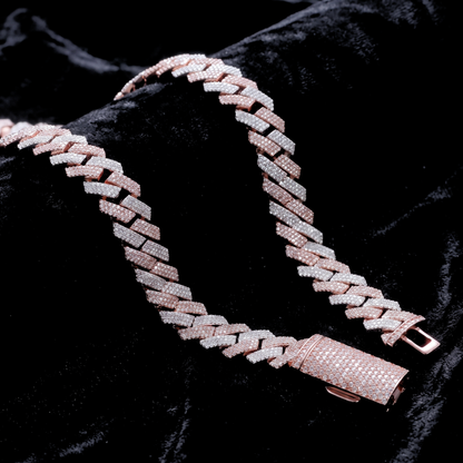 Rose gold two tone Cuban bracelet on black velvet
