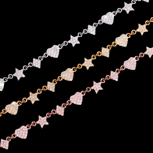Iced Out Heart & Star Link Bracelet | 925 Sterling Moissanite