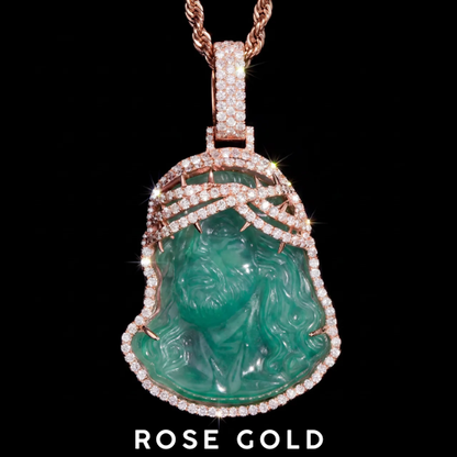 Iced Out Green Jade Jesus Piece Pendant 925 Sterling Silver