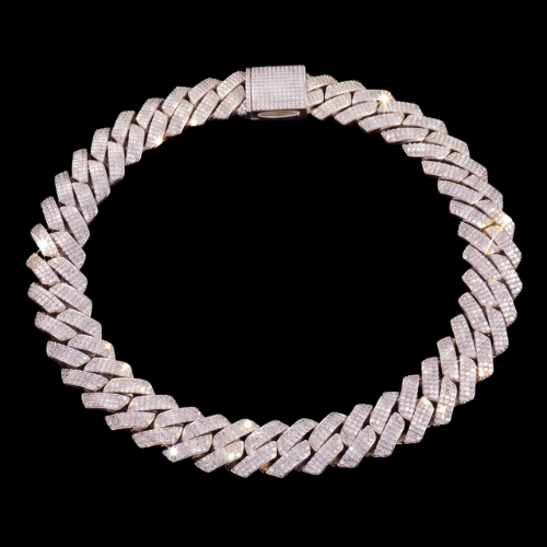 20MM Iced Out 3 Row Prong Cuban Link Chain, 18K Gold Plated