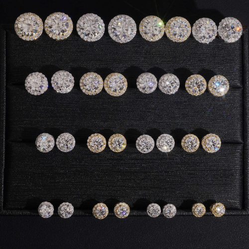 Moissanite Halo Stud Earrings 925 Sterling Silver, Pass Diamond Tester