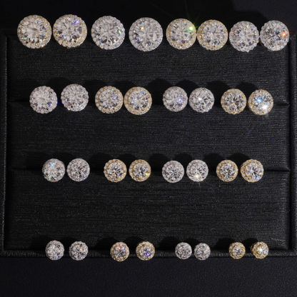 Moissanite Halo Stud Earrings 925 Sterling Silver, Pass Diamond Tester