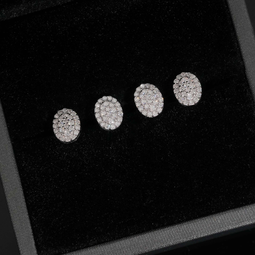 Oval Melee Moissanite Cluster Stud Earrings, 925 Silver Screw Back