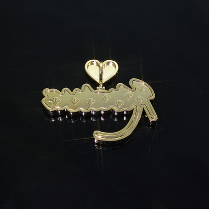 Custom Cursive Name Pendant with Iced Heart, Gold Plated