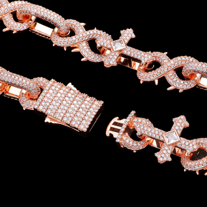Iced Out Cross Infinity Link Chain, 18K Rose Gold Plated