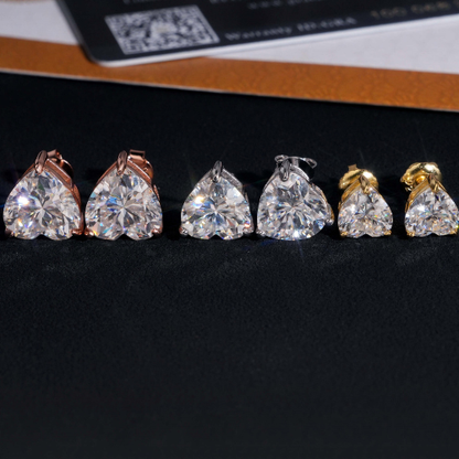 VVS1 Moissanite Heart Stud Earrings, 925 Silver, Passes a Diamond Tester