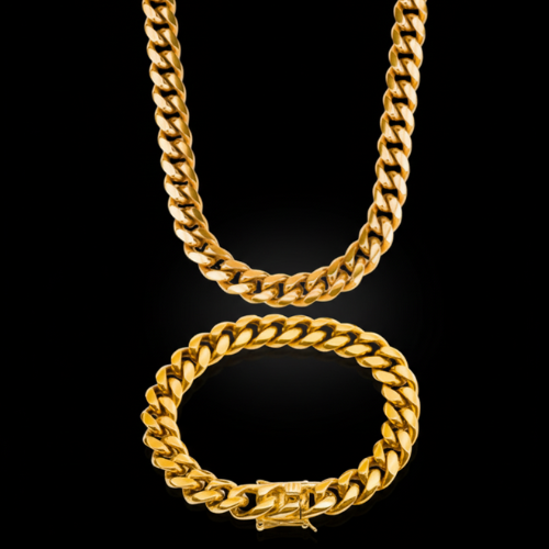 Gold-Plated Cuban Link Necklace & Bracelet Set