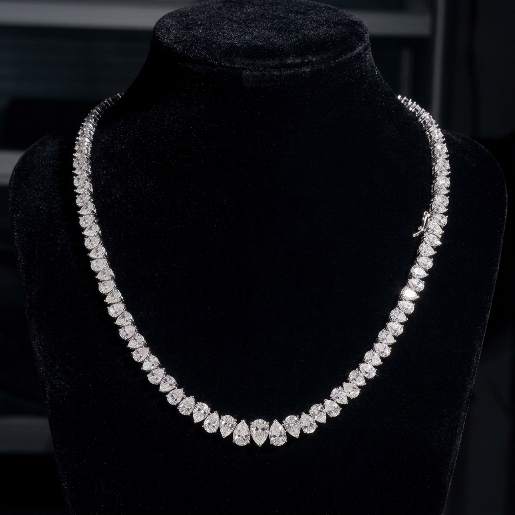 Pear Cut Moissanite Tennis Chain, VVS1 D Color, 925 Silver