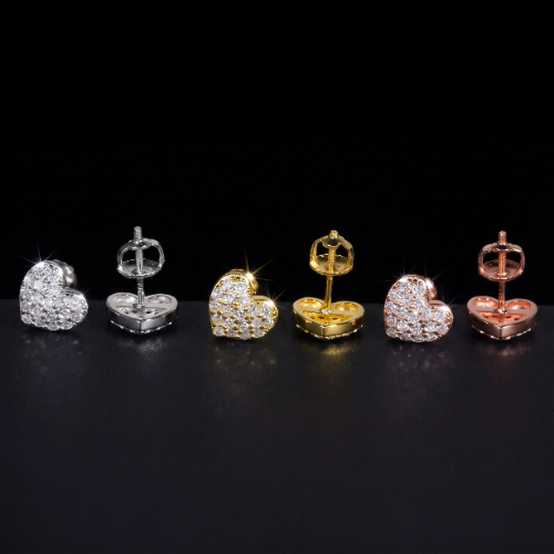 Iced Out Heart Cluster Stud Earrings | 10mm 925 Sterling Silver