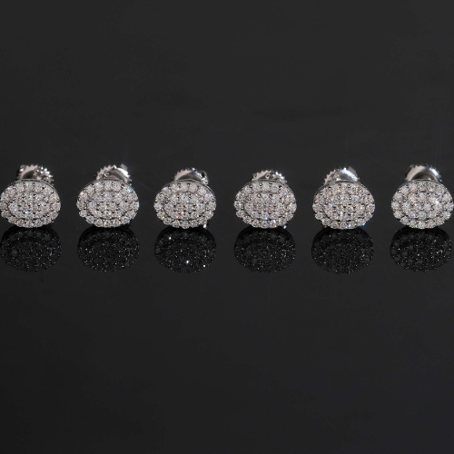 Oval Melee Moissanite Cluster Stud Earrings, 925 Silver Screw Back